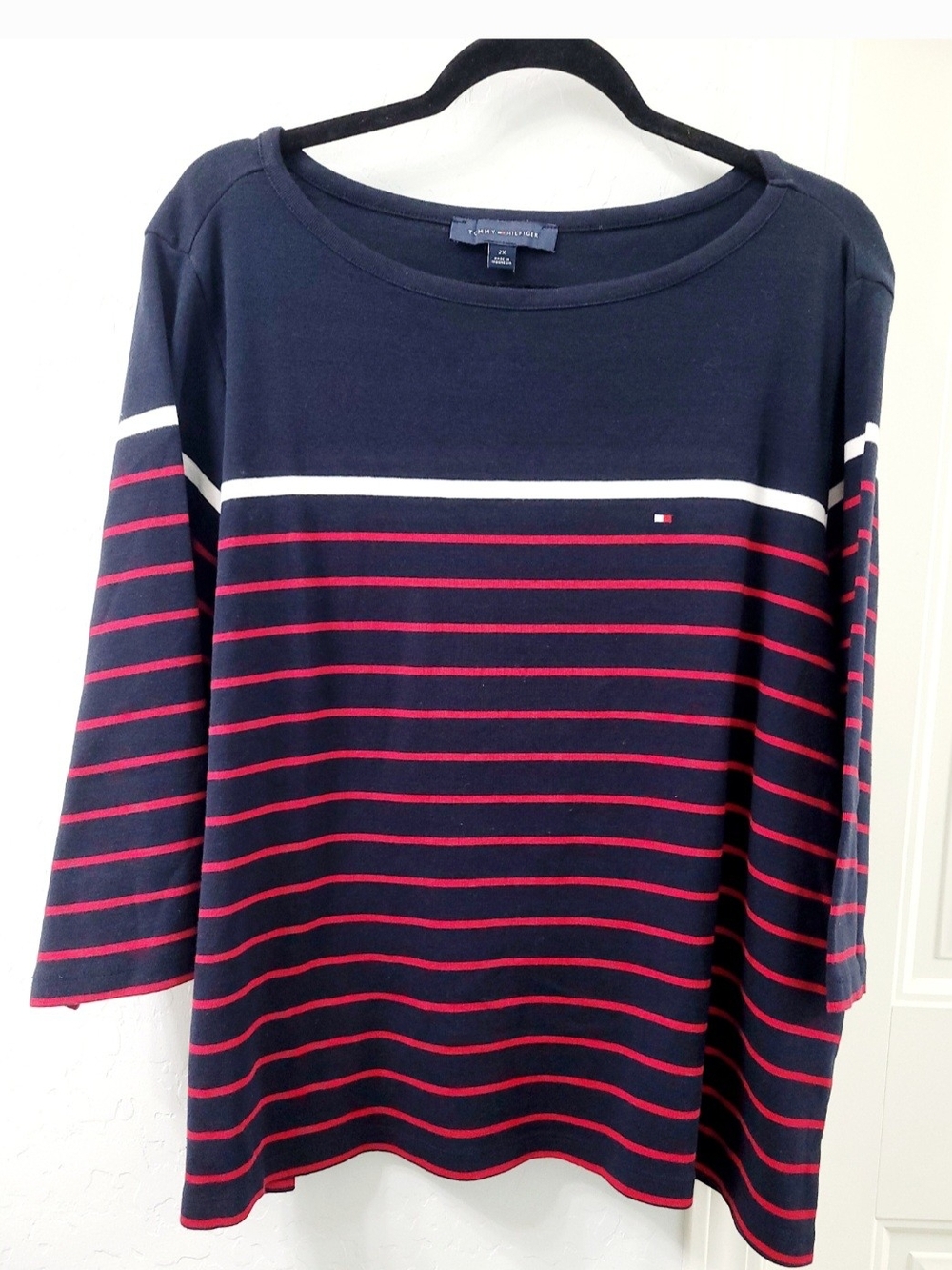 Tommy Hilfiger Navy Top with Red & White Stripes 2x